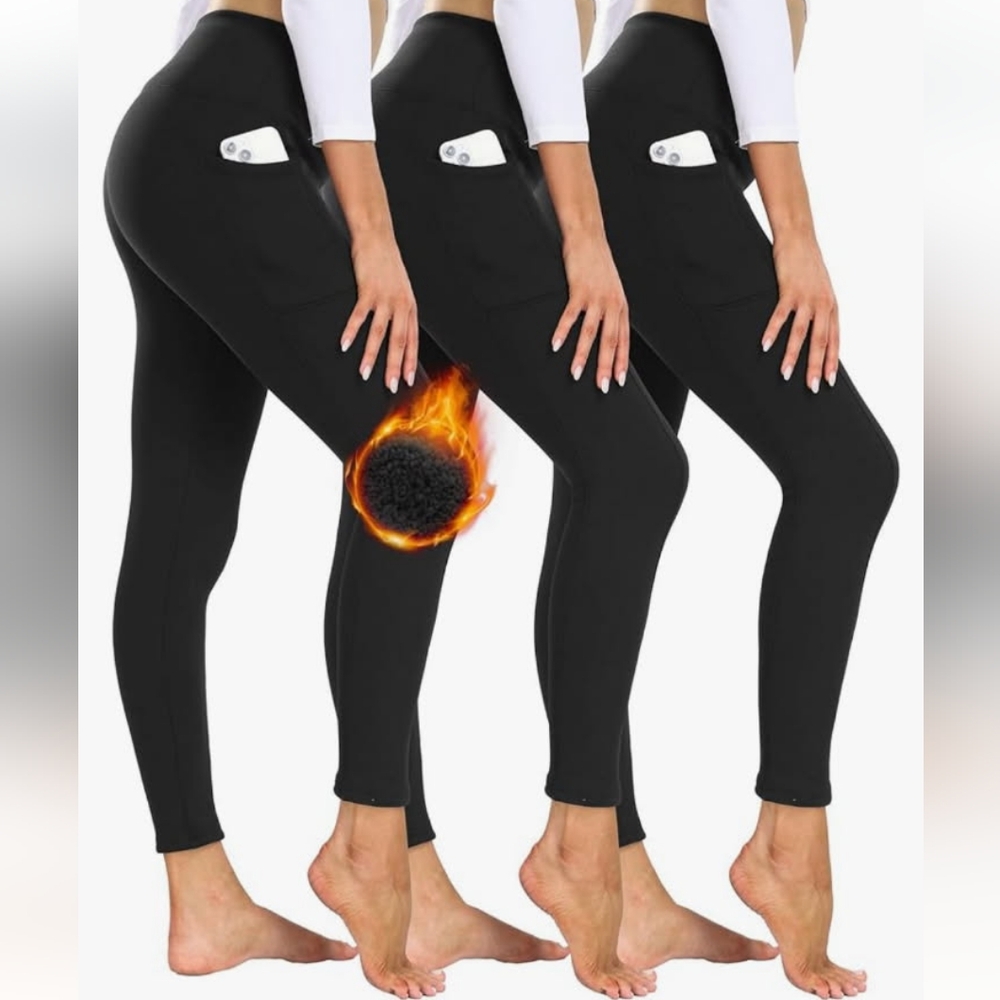 Showitty Women’s 3 Pack Leggings Black With Pockets S/M
